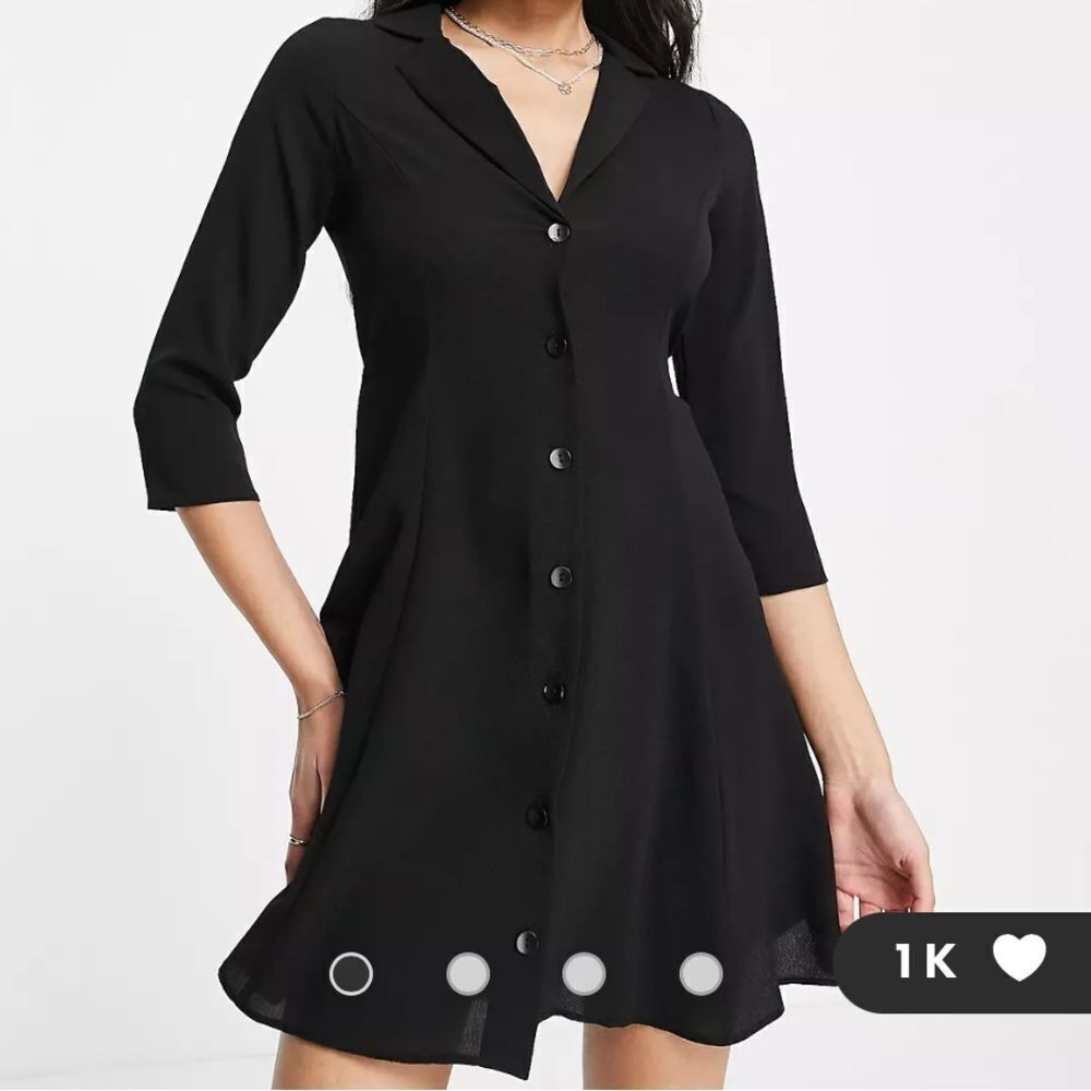 ASOS Design Collared Long Sleeve Button Through Mini Shirt Dress Black Size 8